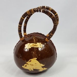 Hawaii Coconut Shell Round Purse Aloha Dolphins